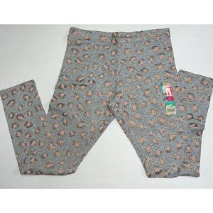 Faded Glory Girls Knit Leggings Gray Cheetah Print Pink Gold Glitter SZ XL 14 16